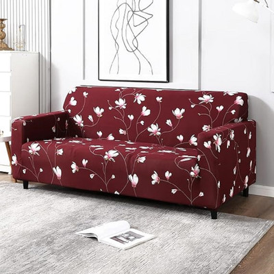 TURIYA Polyester, Polycotton 3 Seater Sofa Floral Cover(Pack of 1 Maroon)