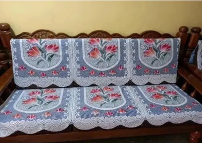 croox Cotton 3 Seater Sofa Floral Cover(Pack of 1 Purple)