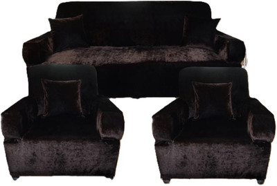 TURIYA Velvet, Generic 3+1+1 Seater Sofa Plain Cover(Pack of 1 Coffee, Brown)