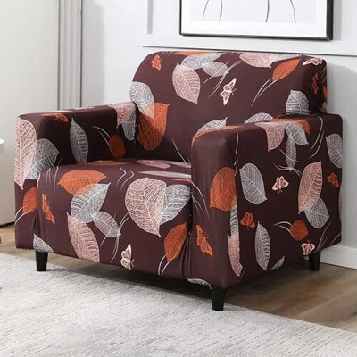 B BESTILO Polyester Geometric 1 Seater Sofa Cover(Multicolor, Brown Pack of 1)