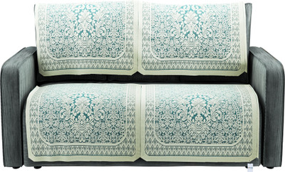 HOMESTIC Cotton 2 Seater Sofa Floral Cover(Pack of 4 Blue, White)