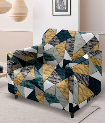 KriShyam Polyester Geometric 3+1+1 Seater Sofa Cover(Blue, Yellow Pack of 1)