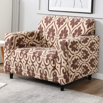 HOKiPO Polyester 1 Seater Sofa Damask Cover(Pack of 1 Beige Damask)