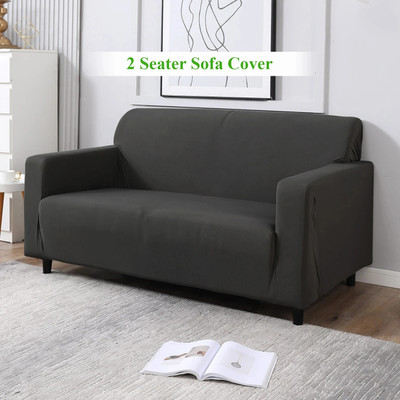 HOKiPO Polyester Plain 2 Seater Sofa Cover(Dark Grey Pack of 1)