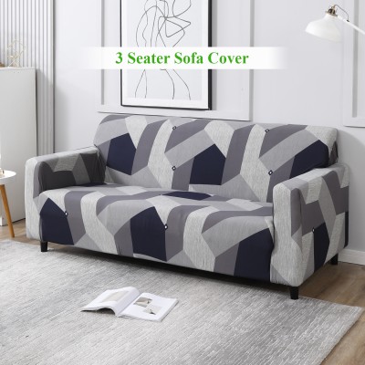 HOKiPO Polyester Geometric Sofa Cover(Elastic Stretchable Sofa Cover 3 Seater (AR-4279-E14) Pack of 1)