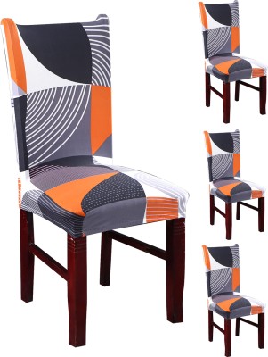 Magic Cover Polyester Abstract Chair Cover(Orange Pack of 4)