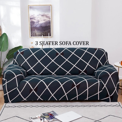 TONY STARK Polycotton Striped 3 Seater Sofa Cover(Blue Pack of 1)