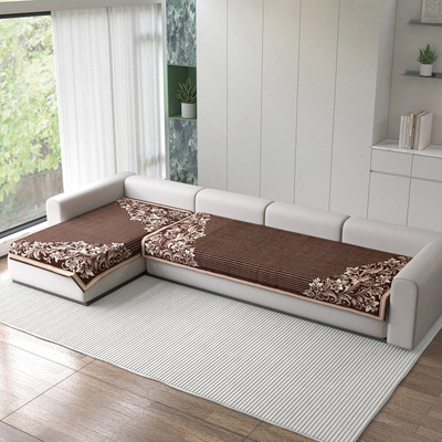 Flipkart SmartBuy Velvet 3+2 Seater L-Shape Sofa Floral Cover(Pack of 2 Brown)