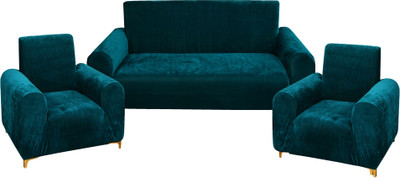 PRABHNOOR Velvet Plain 3+1+1 Seater Sofa Cover(Peacock Pack of 3)