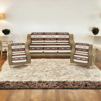 Pinkleaf Polyester Abstract 3+1+1 Seater Sofa Cover(Brown Pack of 1)