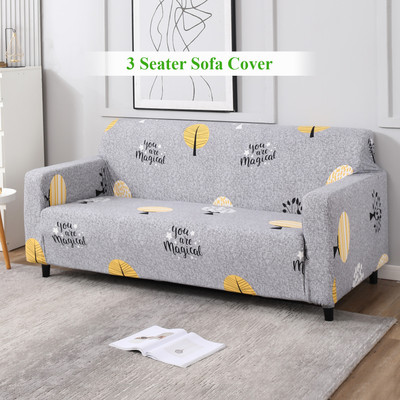 HOKiPO Polyester 3 Seater Sofa Floral Cover(Pack of 1 Grey Trees)