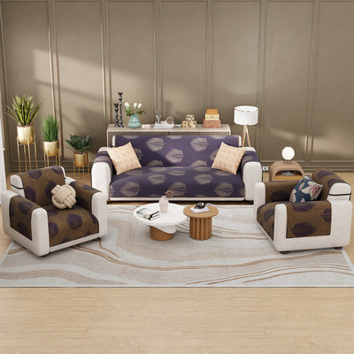 lukzer Polyester 3+1+1 Seater Sofa Geometric Cover(Pack of 3 Sapphire Bloom)