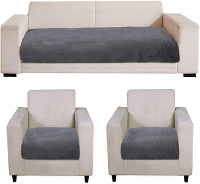 F i Polyester Plain 3+1+1 Seater Sofa Cover(Grey Pack of 3)