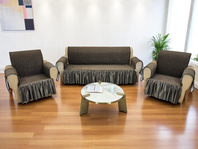 MHF Velvet Plain 3+1+1 Seater Sofa Cover(Light Brown Pack of 3)