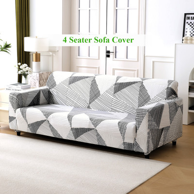 HOKiPO Polyester 4 Seater Sofa Geometric Cover(Pack of 1 Snow White Black Geometry)