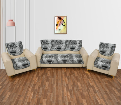 EmmEmm Cotton Floral 3+1+1 Seater Sofa Cover(black Pack of 6)