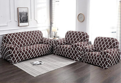 Gifts Island Polyester 3+1+1 Seater Sofa Geometric Cover(Pack of 3 Brown Diamond)