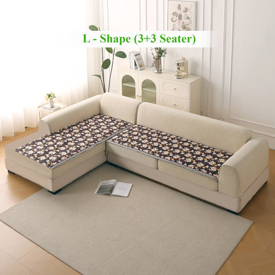 HOKiPO Velvet 3+3 Seater L-Shape Sofa Floral Cover(Pack of 1 Camellia Brown)