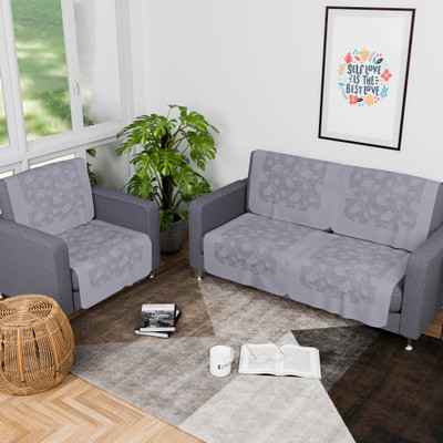 KUBER INDUSTRIES Cotton Floral 3 Seater Sofa Cover(Grey Pack of 6)