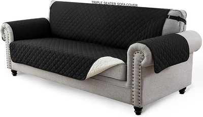 Magic Cover Polyester Checkered 3 Seater Sofa Cover(Black Pack of 1)