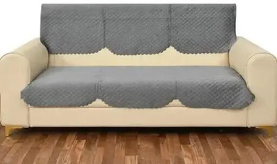 EmmEmm Velvet Abstract 3 Seater Sofa Cover(Grey Pack of 2)
