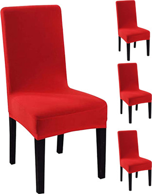Magic Cover Polyester Plain 1 Seater Chair Cover(Red Pack of 4)