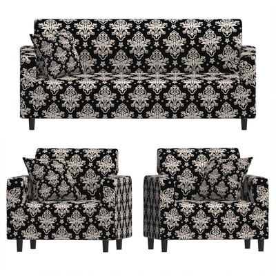B BESTILO Polyester 3+1+1 Seater Sofa Checkered Cover(Pack of 1 Black Cambric)