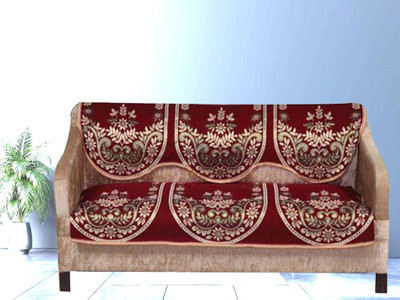 manvicreations Cotton 3 Seater Sofa Abstract Cover(Pack of 2 Maroon)