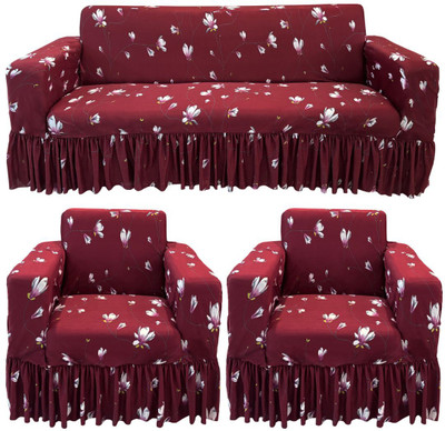 Stuff N' Fluff Polyester Floral 3+1+1 Seater Sofa Cover(Maroon Pack of 3)