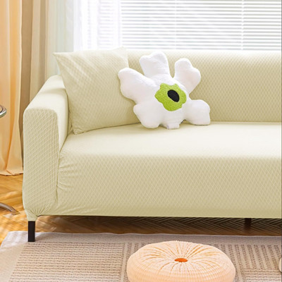 lukzer Polyester Abstract 1 Seater Sofa Cover(1 Seater Sofa cover (1 Seater/Pastel Yellow Curved Diamond SC-087-01) Pack of 1)