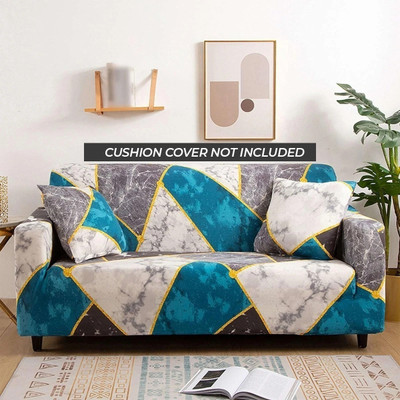 FurShine Polyester 3 Seater Sofa Checkered Cover(Pack of 1 Blue)