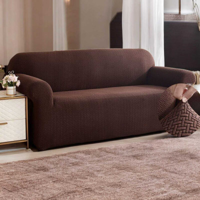 DFH Polyester Plain 3 Seater Sofa Cover(Brown Pack of 1)