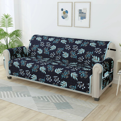 Story@home Synthetic Geometric 3 Seater Sofa Cover(Navy Blue & Sky Blue Pack of 1)
