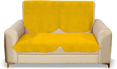 Fashion Throw Velvet 2 Seater Sofa Geometric Cover(Pack of 2 Yellow)