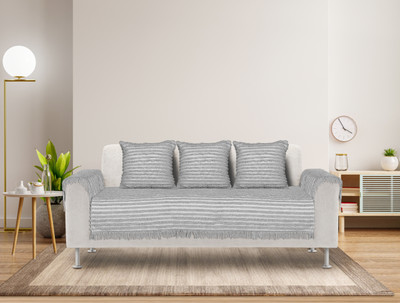 Saral Home Polyester Striped 3+2 Seater Sofa Cover(Grey Pack of 6)