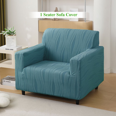 HOKiPO Jacquard 1 Seater Sofa Striped Cover(Pack of 1 Sea Blue)