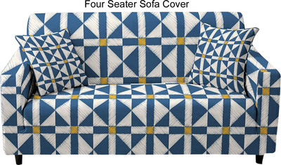 HOUSE OF QUIRK Polyester Checkered 4 Seater Sofa Cover(Blue Pack of 1)