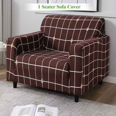 HOKiPO Polyester 1 Seater Sofa Checkered Cover(Pack of 1 Brown Checks)
