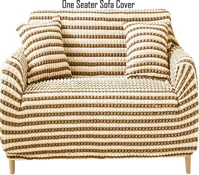 Magic Cover Polyester Embroidered Sofa Cover(Beige Pack of 1)