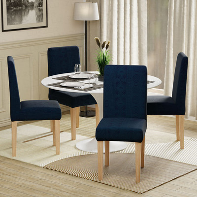 lukzer Jacquard 1 Seater Chair Plain Cover(Pack of 4 Pastel Marine Blue Tribal)