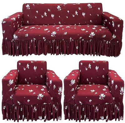 Lakhdata Polyester Floral 3+1+1 Seater Sofa Cover(red Pack of 3)