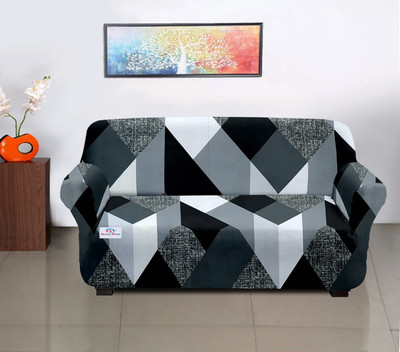 Heart Home Polyester Checkered 3 Seater Sofa Cover(Grey Pack of 1)