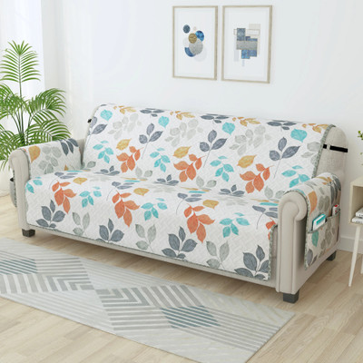 Story@home Synthetic Floral 3 Seater Sofa Cover(White & Grey Pack of 1)