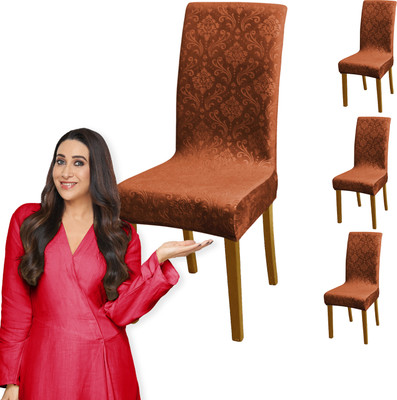 HOKiPO Velvet 4 Seater Chair Damask Cover(Pack of 4 Rustic Brown)