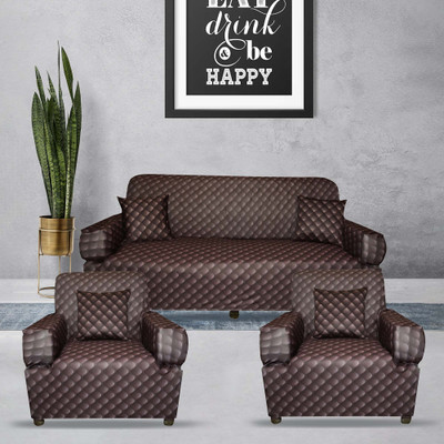 Aaries Polyester Striped 3+1+1 Seater Sofa Cover(Brown Pack of 3)