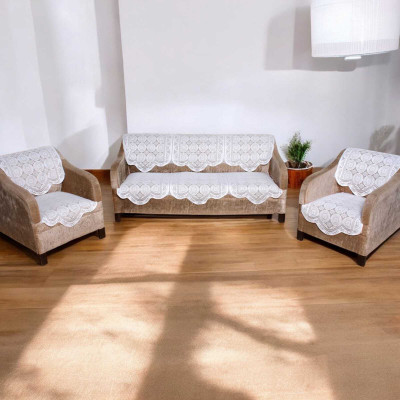 Pinkleaf Polyester Abstract 3+1+1 Seater Sofa Cover(White Pack of 1)