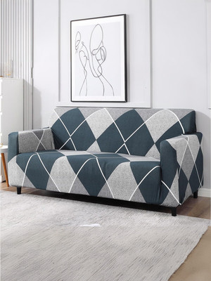 B BESTILO Polyester Geometric 3 Seater Sofa Cover(Blue Pack of 1)