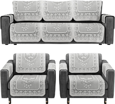 KUBER INDUSTRIES Cotton 3+2 Seater L-Shape Sofa Geometric Cover(Pack of 16 Grey)