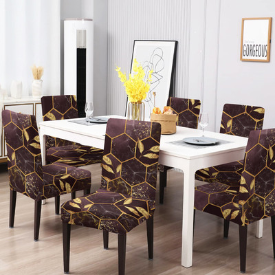 DECORIAN Polycotton 1 Seater Chair Geometric Cover(Pack of 6 Gold)