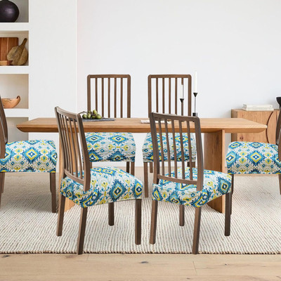 ohello Polycotton 6 Seater Chair Floral Cover(Pack of 6 Sea Green, White)